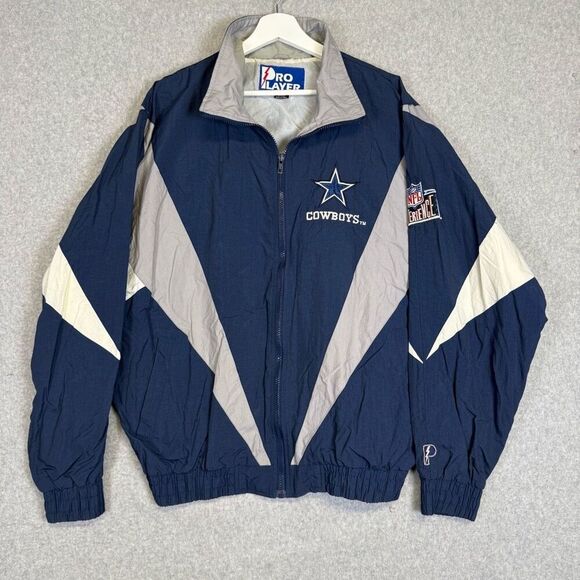 VTG 90s Pro Player Dallas Cowboys NFL Nylon Windbreaker Varsity Jacket Coat L - Picture 1 of 9